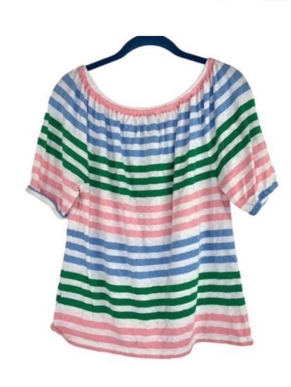 Talbots Striped Peasant Short Sleeve Top in Blue, Green & Pink XS - Picture 3 of 6
